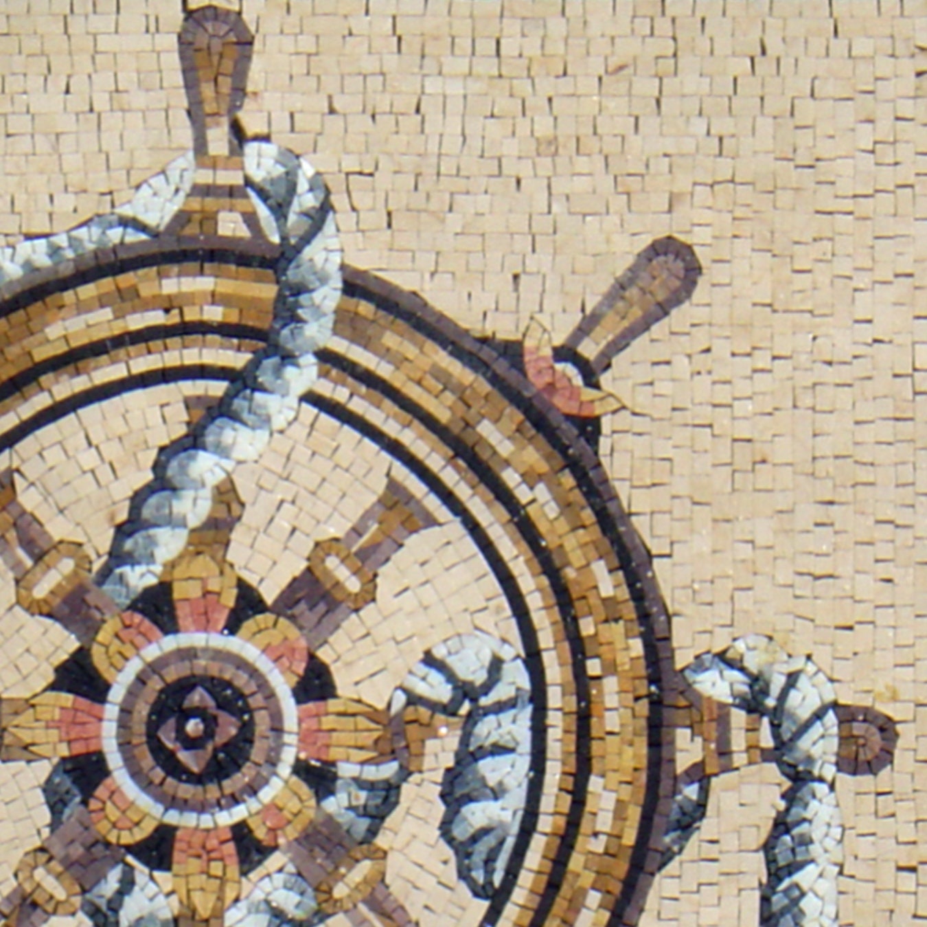 Handmade Ship Wheel Mosaic Tile: 32" Marble Backsplash