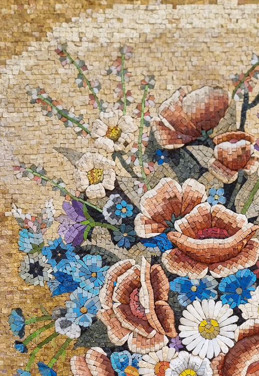 44×30 Floral Vase Mosaic Wall Art – Vibrant Flower Arrangement, Decorative Home Decor, Customization available