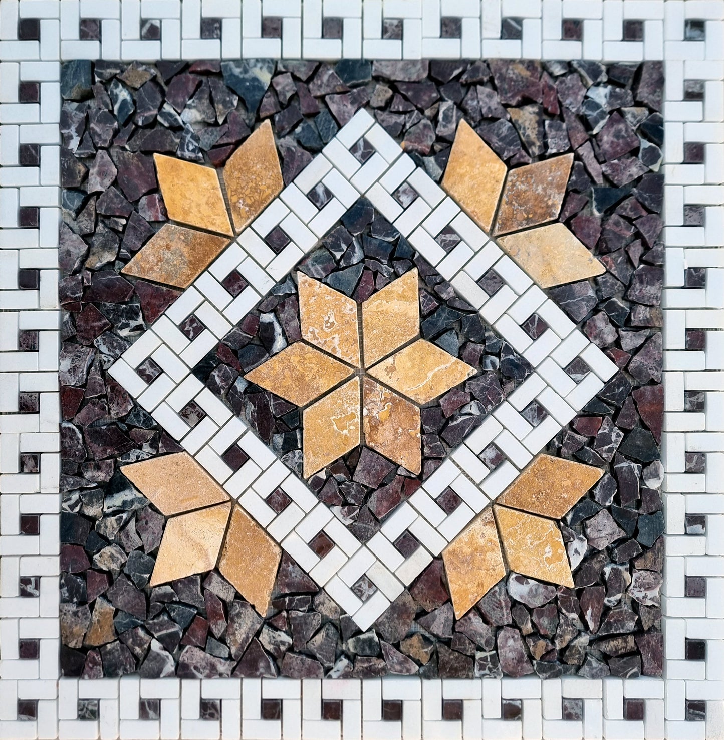 Handmade Natural Stone Mosaic Medallion: Tropical Art Decor (24"x24")