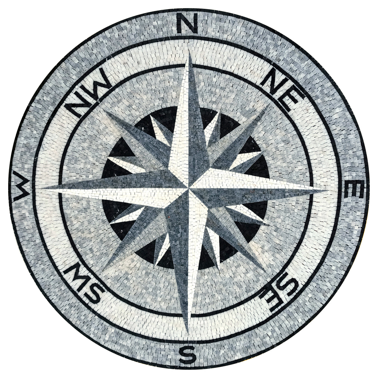 Handmade Compass Mosaic Tile: Nautical Stone Medallion (36" Diameter)