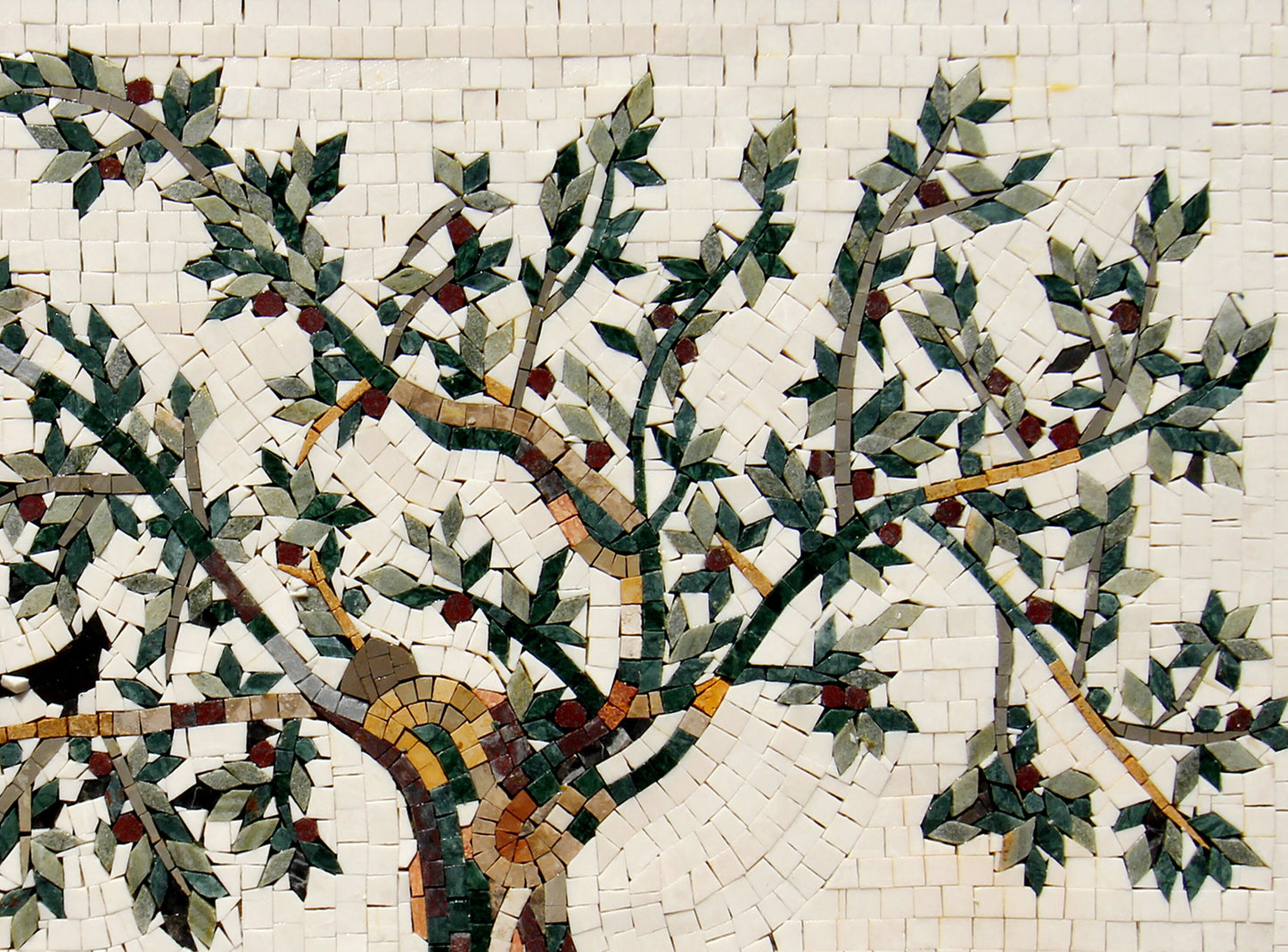 Olive Tree Marble Mosaic Backsplash – Handcrafted Kitchen Wall Art - Customization Available