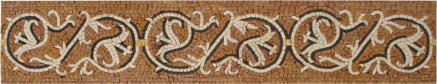 Handmade Marble Mosaic Border Tile: Ornate Looped Pattern, Backsplash Accent