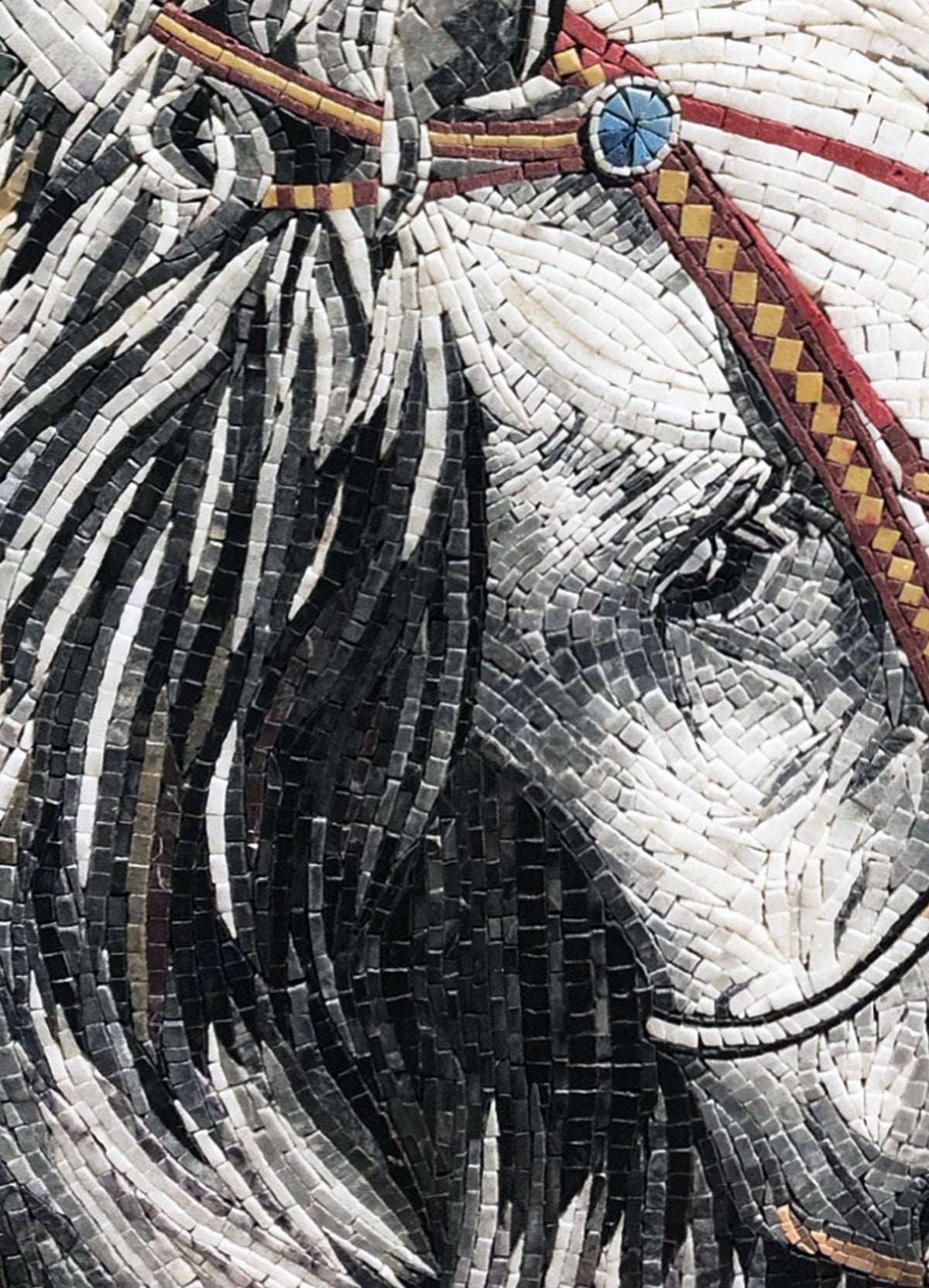 Handmade Horse Mosaic Tile Art: Marble Stone Mural (32” x 24”)