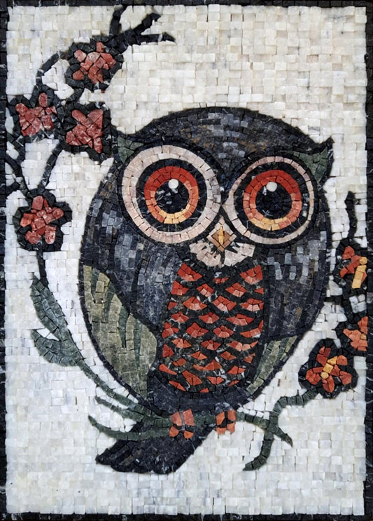 Handmade Owl Mosaic: Marble Wall Art Tile Backsplash