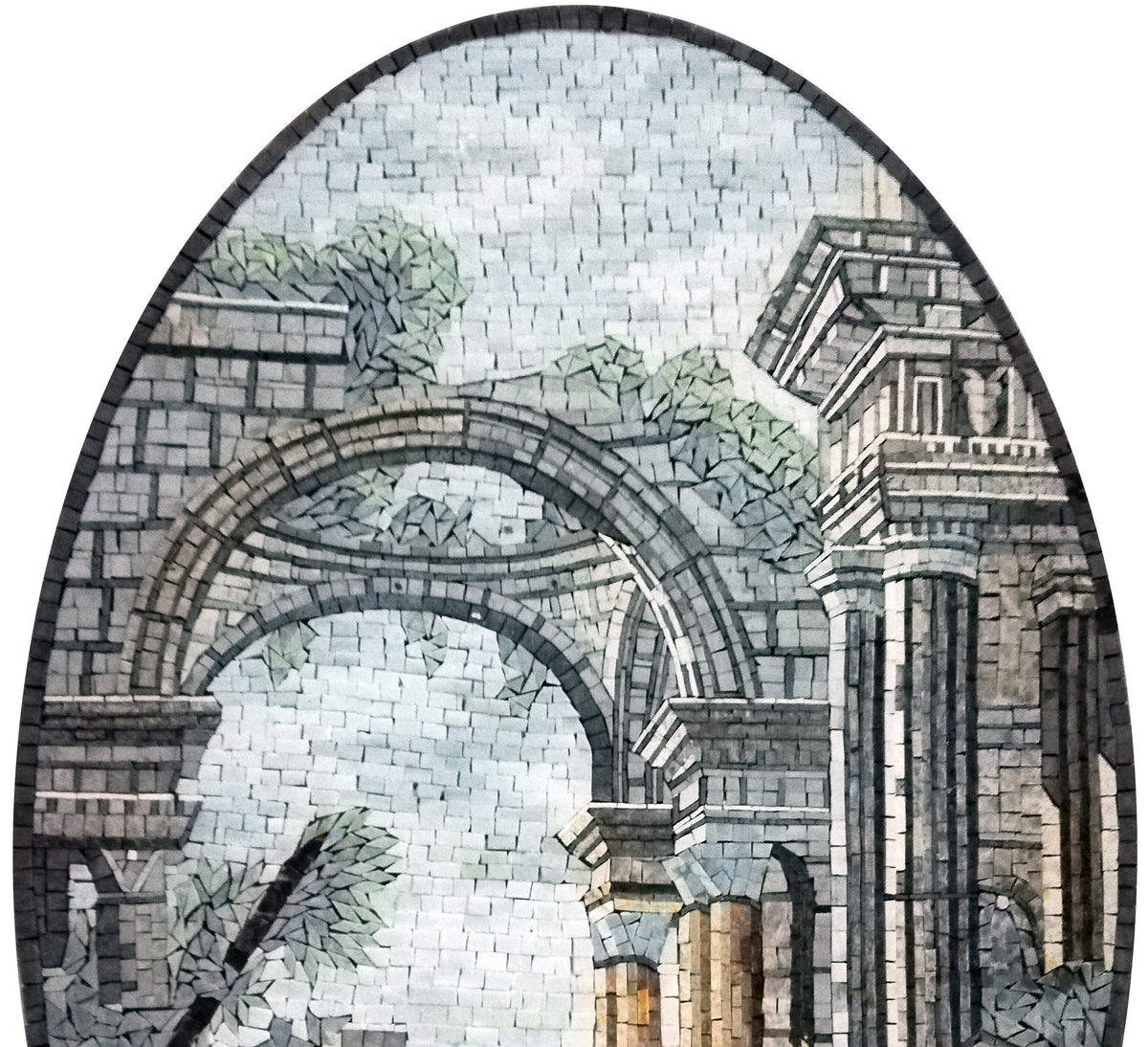 Roman Mosaic Tile: Handmade Marble Ancient Rome Artwork (36” x 24”)
