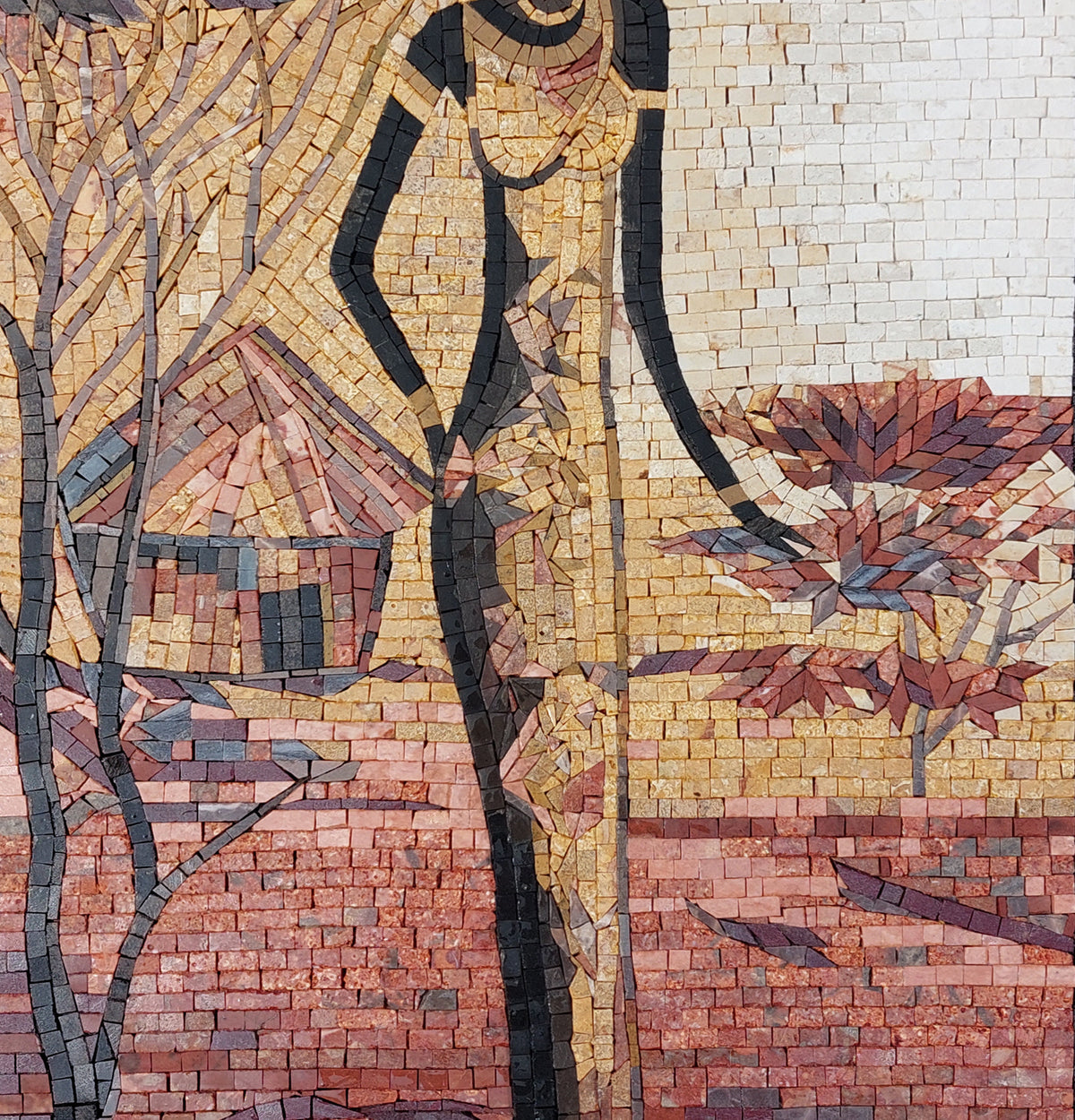 Handmade Farmer Woman Mosaic Tile Art: 32" x 16" Marble Stone