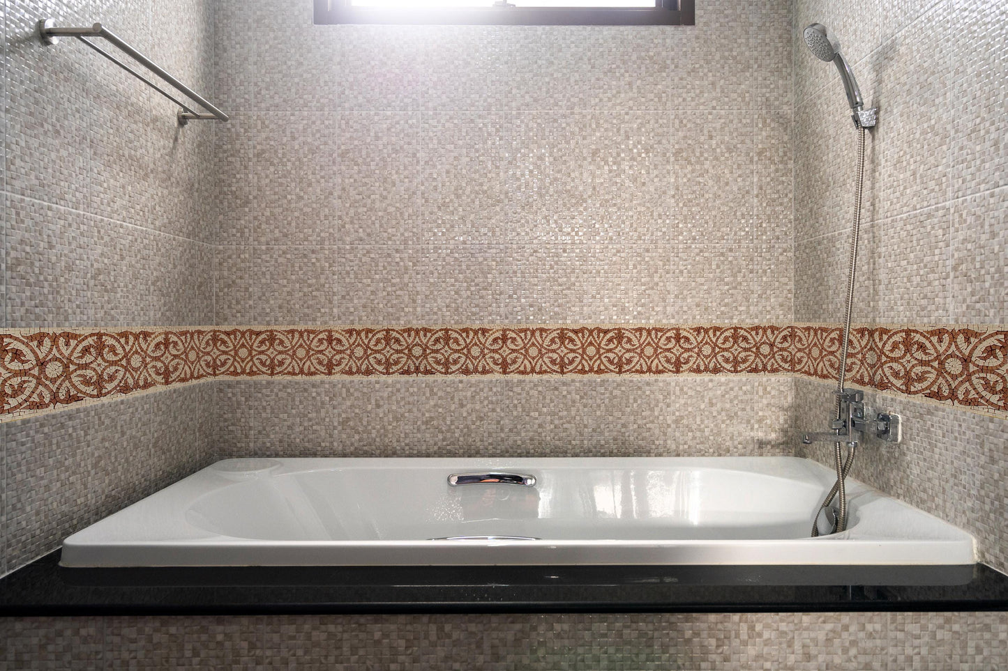 Handmade Marble Mosaic Border: Red & Cream Tile Trim - 10x40