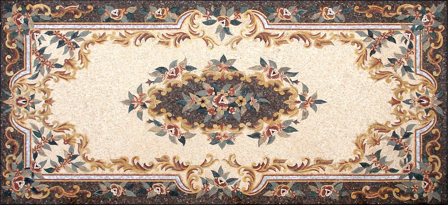 Floral Mosaic Rug: Handmade Marble Stone Art (160x72)