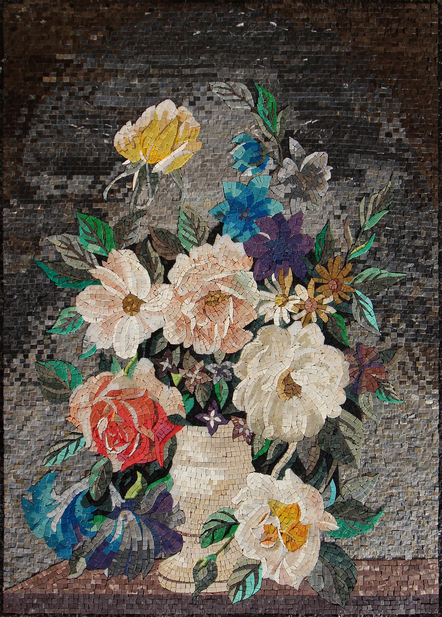 Handmade Marble Mosaic Art: Vertical Flower Vase Wall Decor