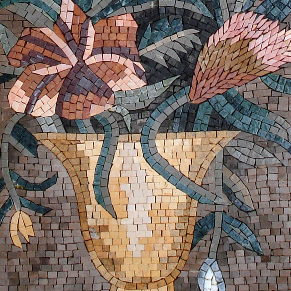 Handmade Marble Mosaic Wall Art: Flower Vase Home Decor (44"x16")
