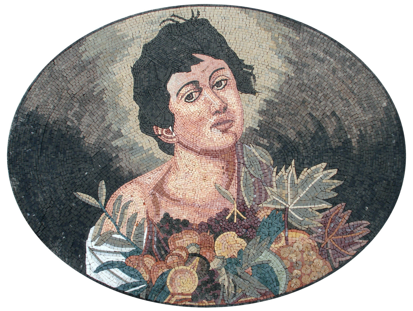 Handmade Caravaggio Mosaic Tile Art: Boy with Basket of Flowers