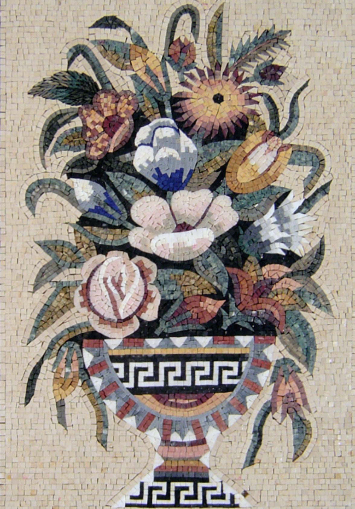 Handmade Marble Mosaic Art: Floral Bloom Vase Wall Decor