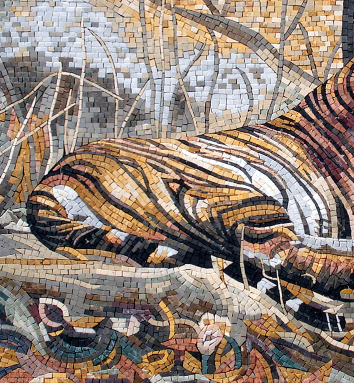 Handmade Tiger Mosaic Tile Mural: Jungle Animal Wall Art (48” x 36")