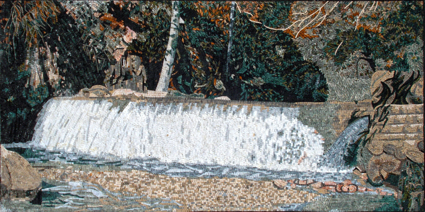 Handmade Marble Waterfall Mosaic Mural: Indoor/Outdoor Wall Art