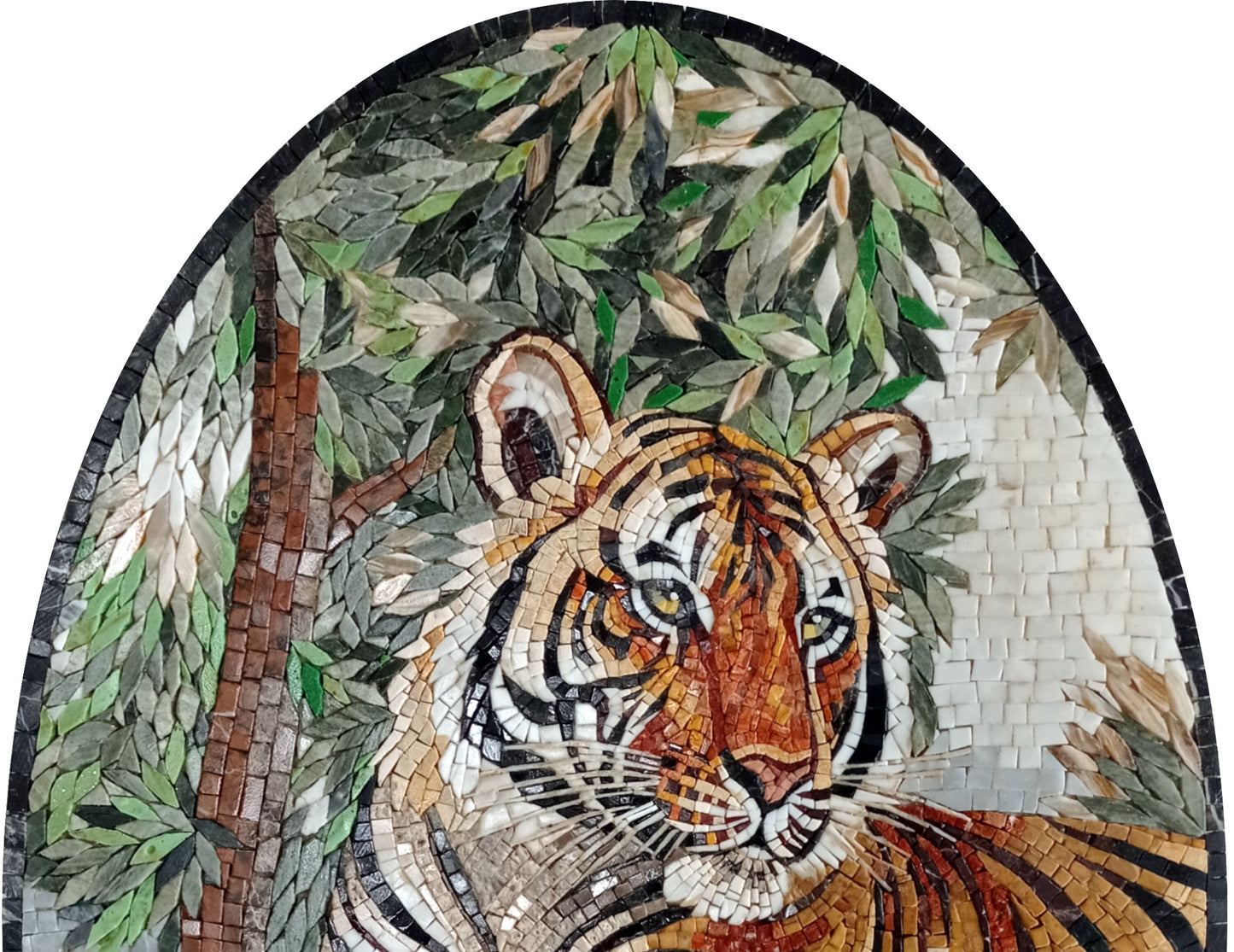Handmade Tiger Mosaic Tile Art: Jungle Animal Backsplash (36x24 inches)