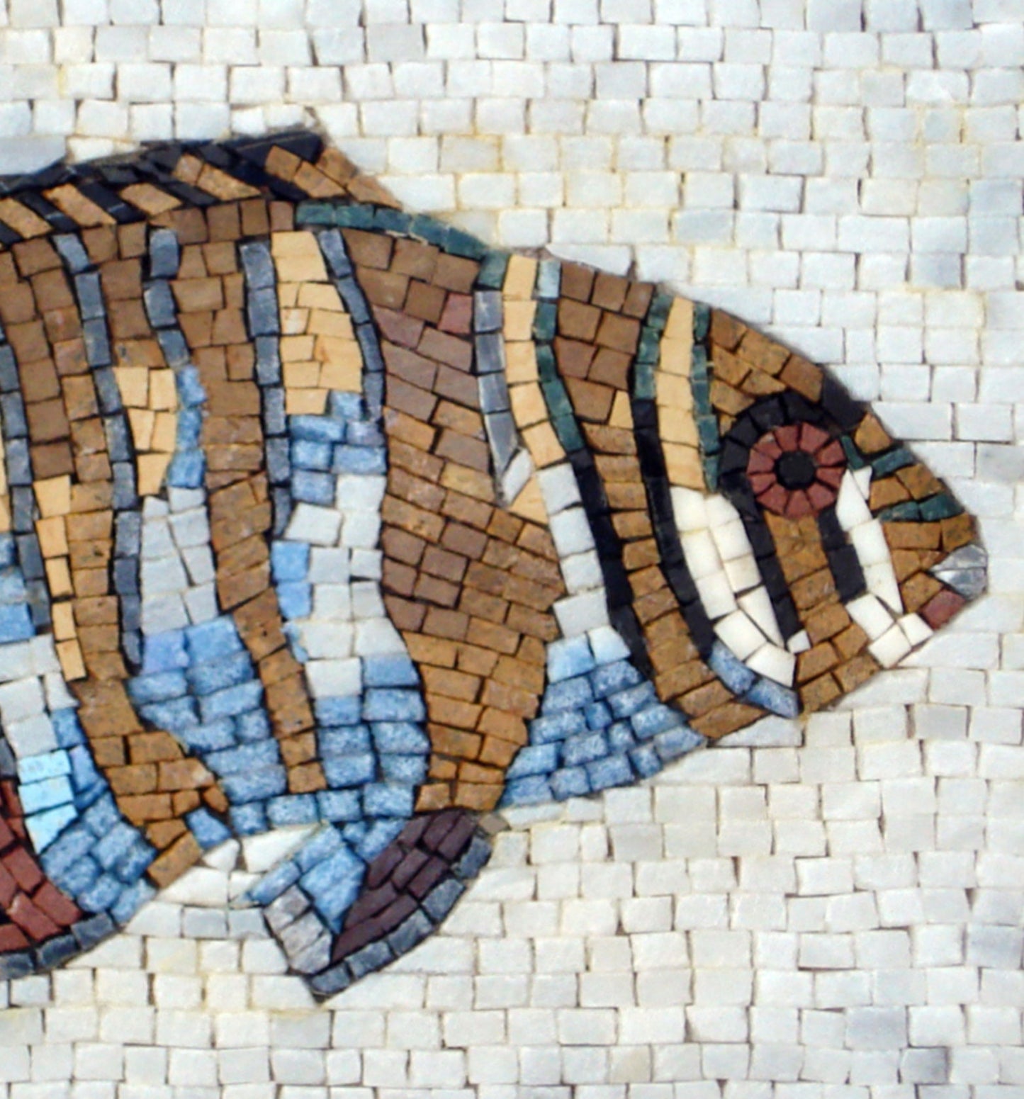 Handmade Fish Mosaic Tile Art: Marble Wall Decor (16x14)