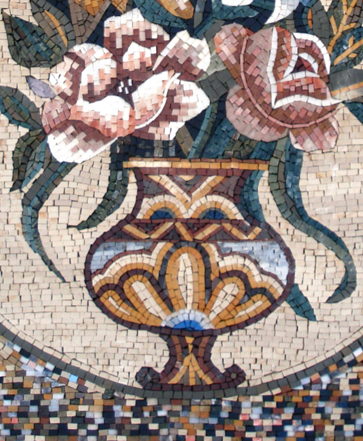 Handmade Marble Mosaic Wall Art: Flower Vase Home Decor (44” x 32")