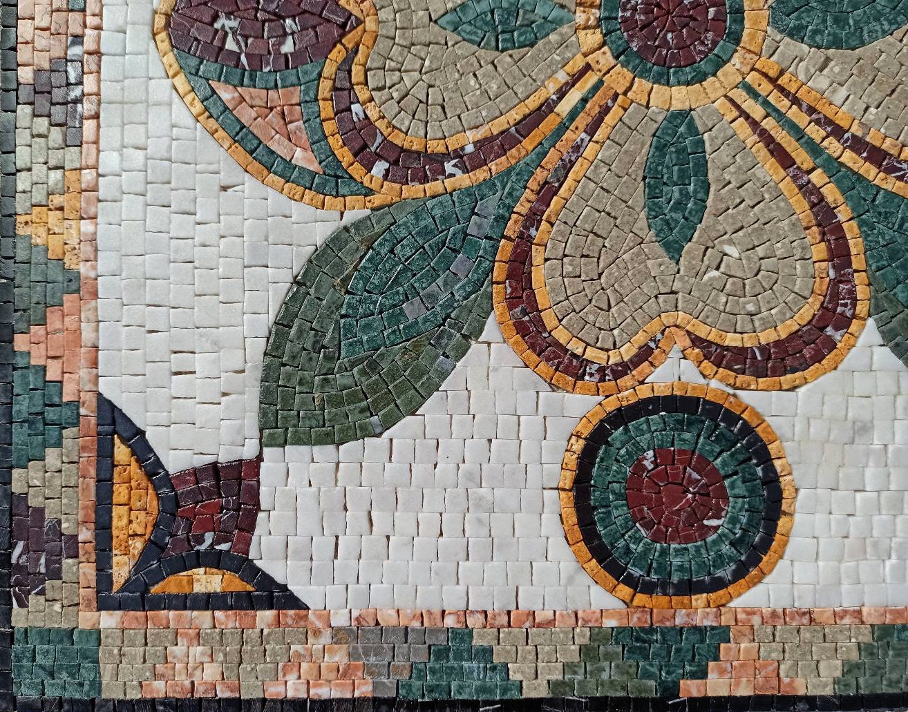 Handmade Floral Marble Mosaic Tile: 24" Square Flower Art