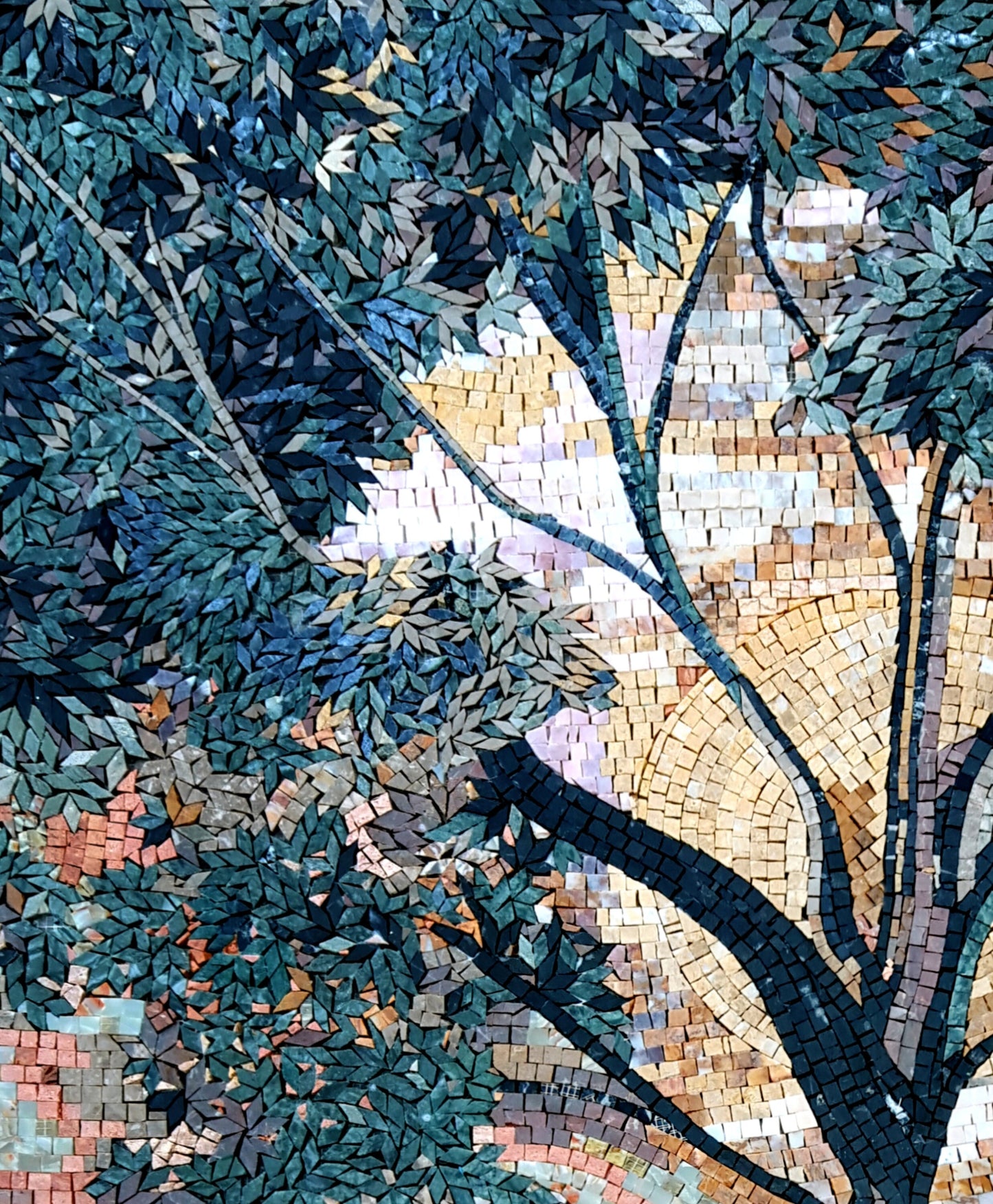 Handmade Marble Mosaic: Botanical Tree Wall Art (44” x 36”)