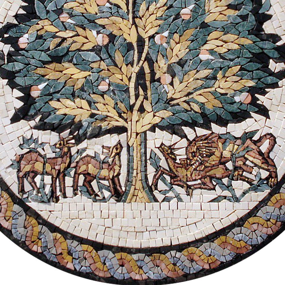 Animals Under Tree Marble Mosaic Art: Rustic Kitchen Backsplash