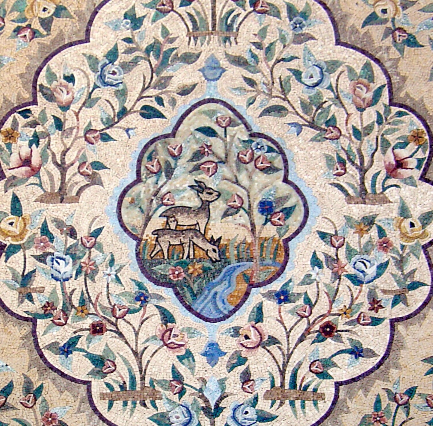 Handmade Marble Mosaic Rug: Animal Art, Floral Home Decor (80x80")