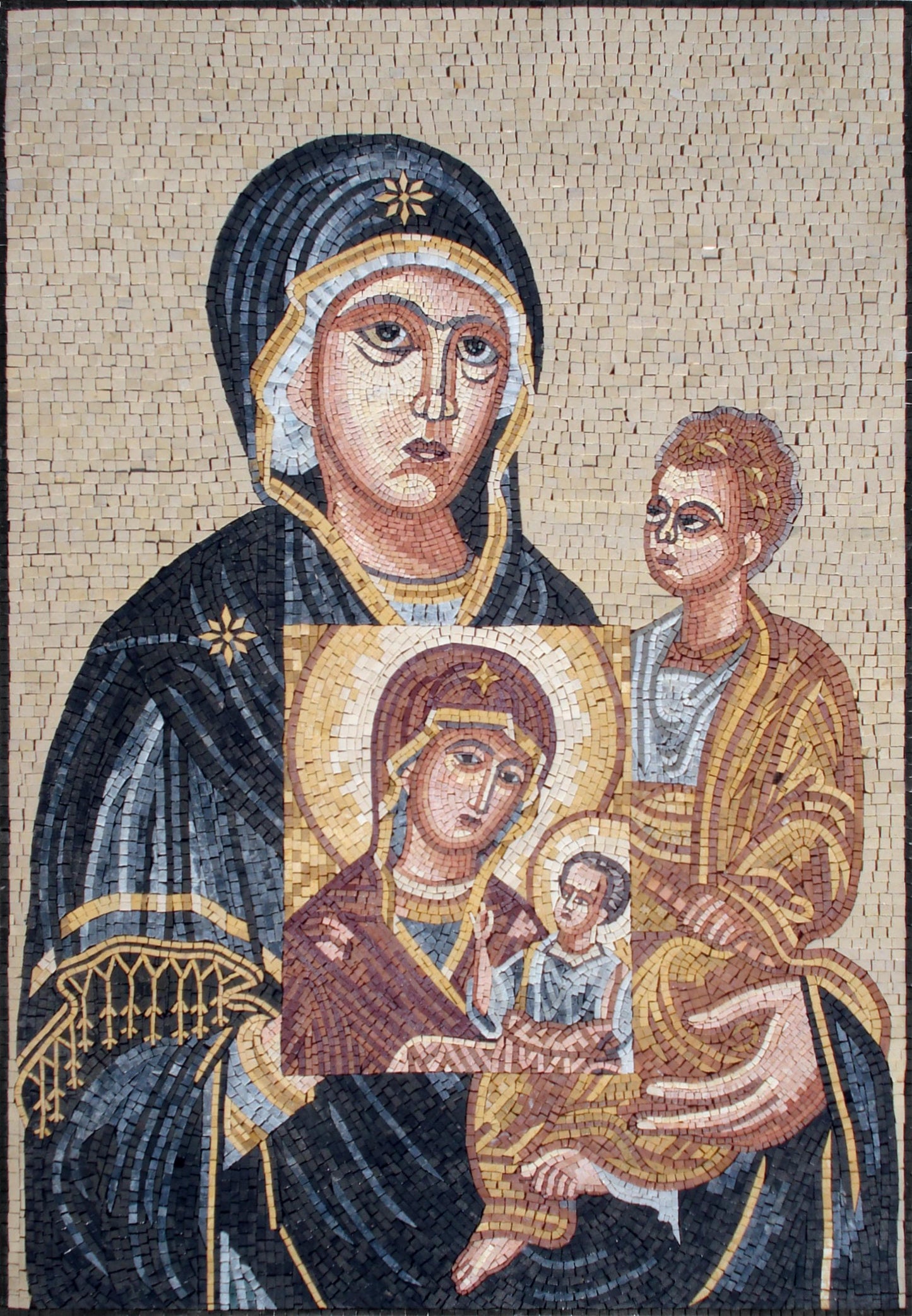 34"x48" Virgin Mary and Baby Jesus Mosaic –Christian Religious Decor, Customization Available