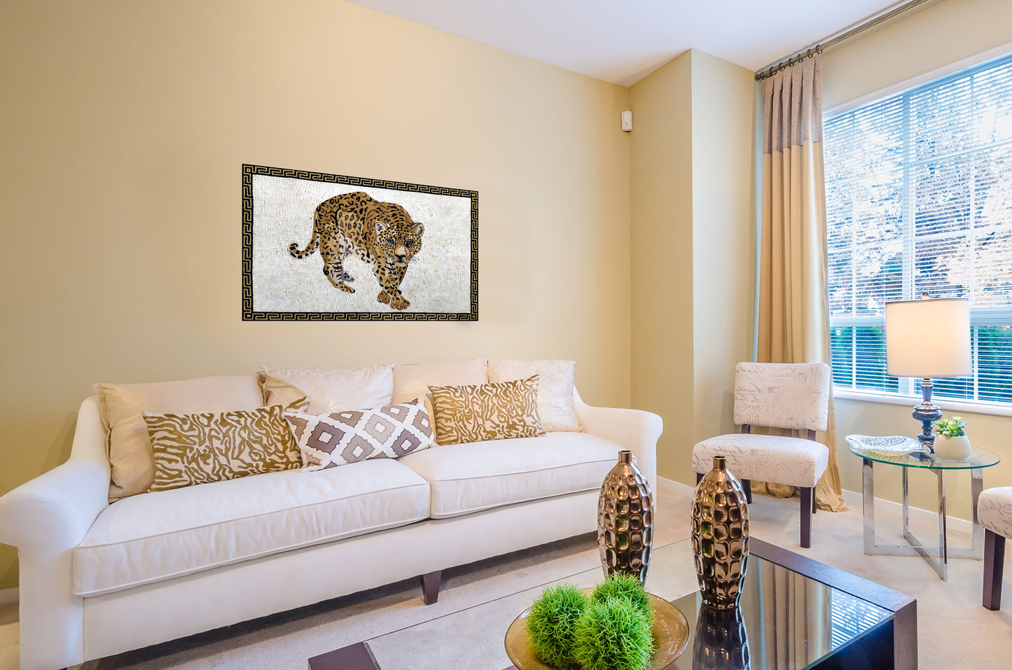 Handmade Cheetah Mosaic Tile Art: Wild Animal Decor (56” x 36”)
