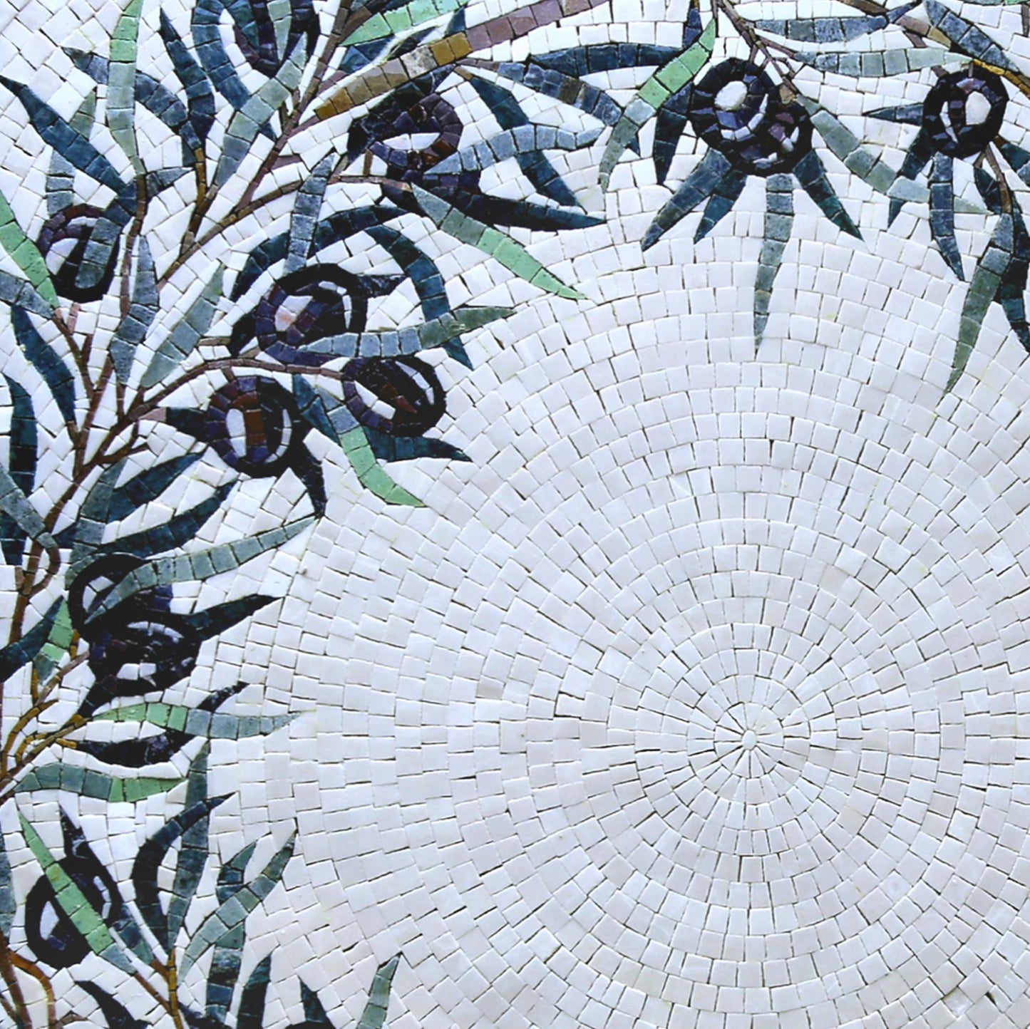 Custom Round Berry & Leaf Mosaic Wall Art – Handmade Marble Tile Medallion,Customization available