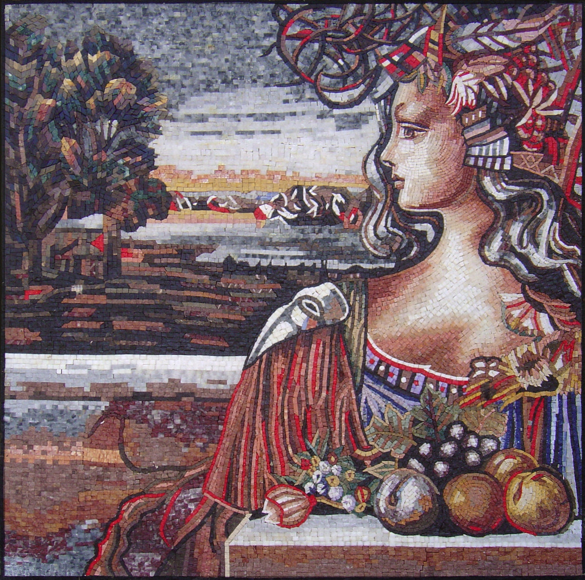 PT001 Portrait Landscape Handmade Marble Mosaic Mural