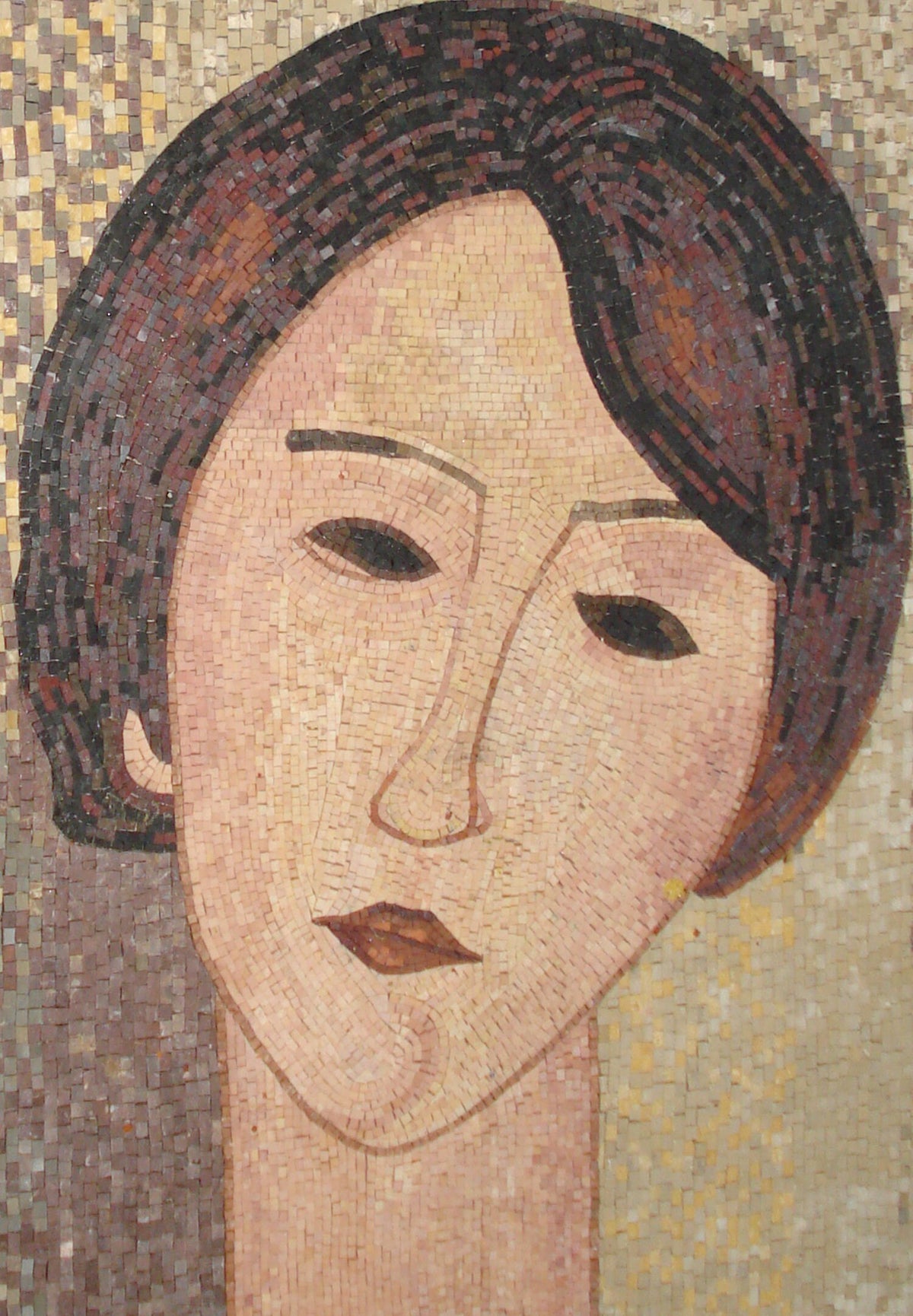 Amedeo Modigliani Style Woman Mosaic Art Tile: Handmade Marble Reproduction