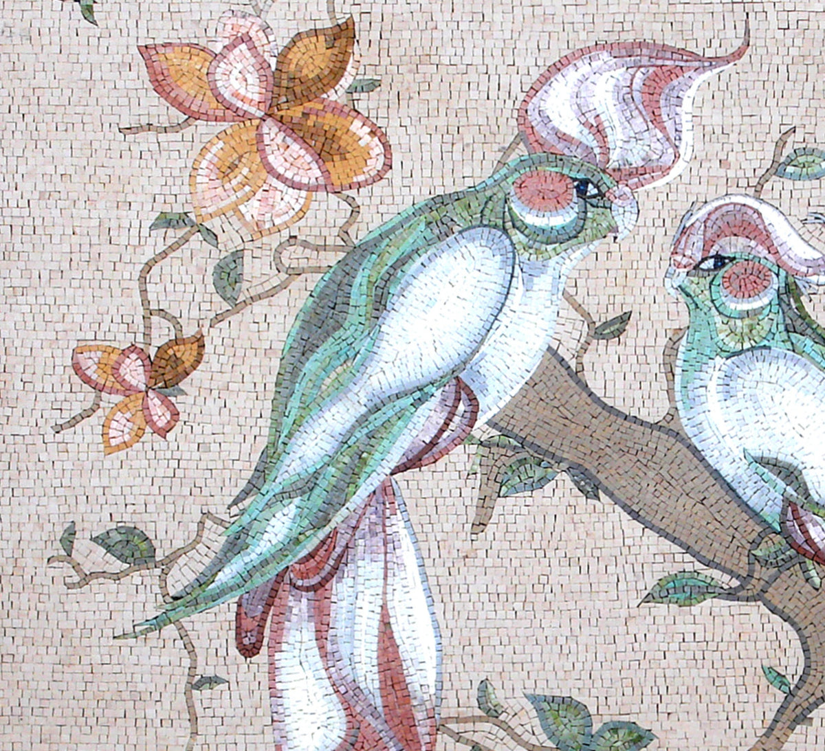 Handmade Cockatoo Mosaic Tile Art: Australian Parrot on Branch