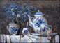 Blue Teapot Mosaic Art: Handmade Kitchen Backsplash Tiles (44” x 32")