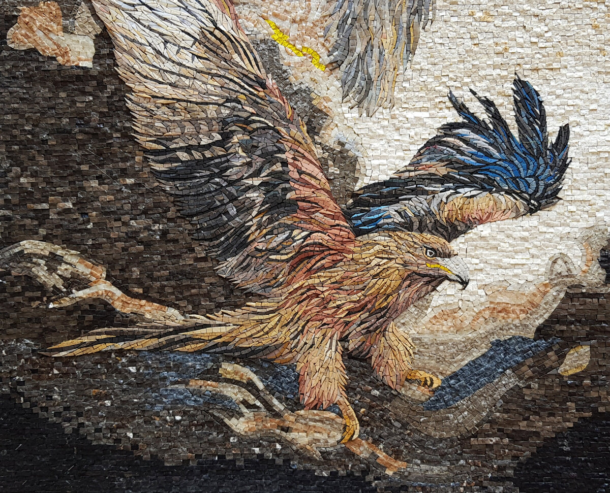 Eagle Mosaic Tile Art: Natural Stone Bird Wall Decor (44” x 36”)