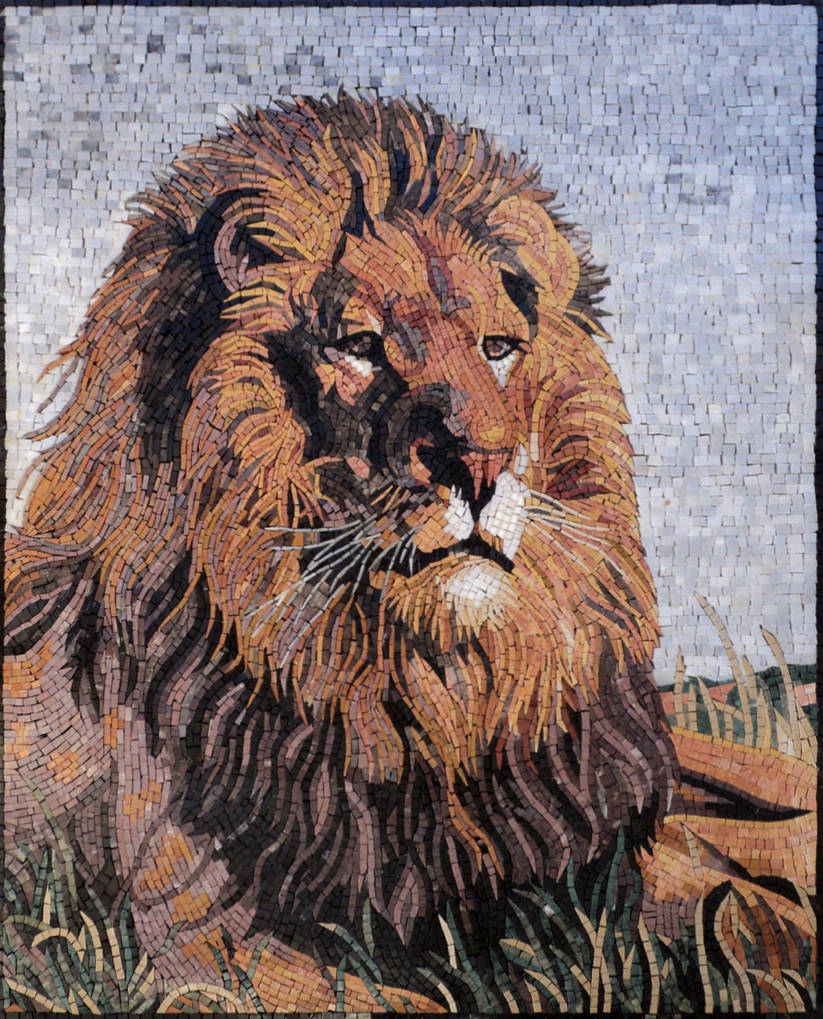 LION MOSAIC BACKSPLASH | Wild Jungle Animal Mosaic Tiles For House Warming | LionPride Artwork Tiles For Interior Room Walls