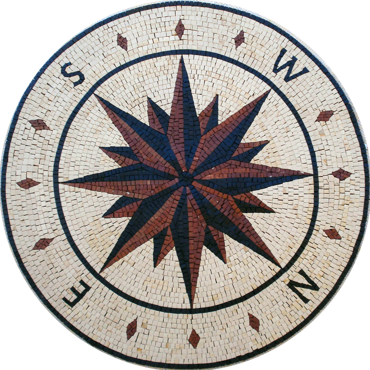 Handmade Compass Rose Marble Mosaic Art - Custom Size