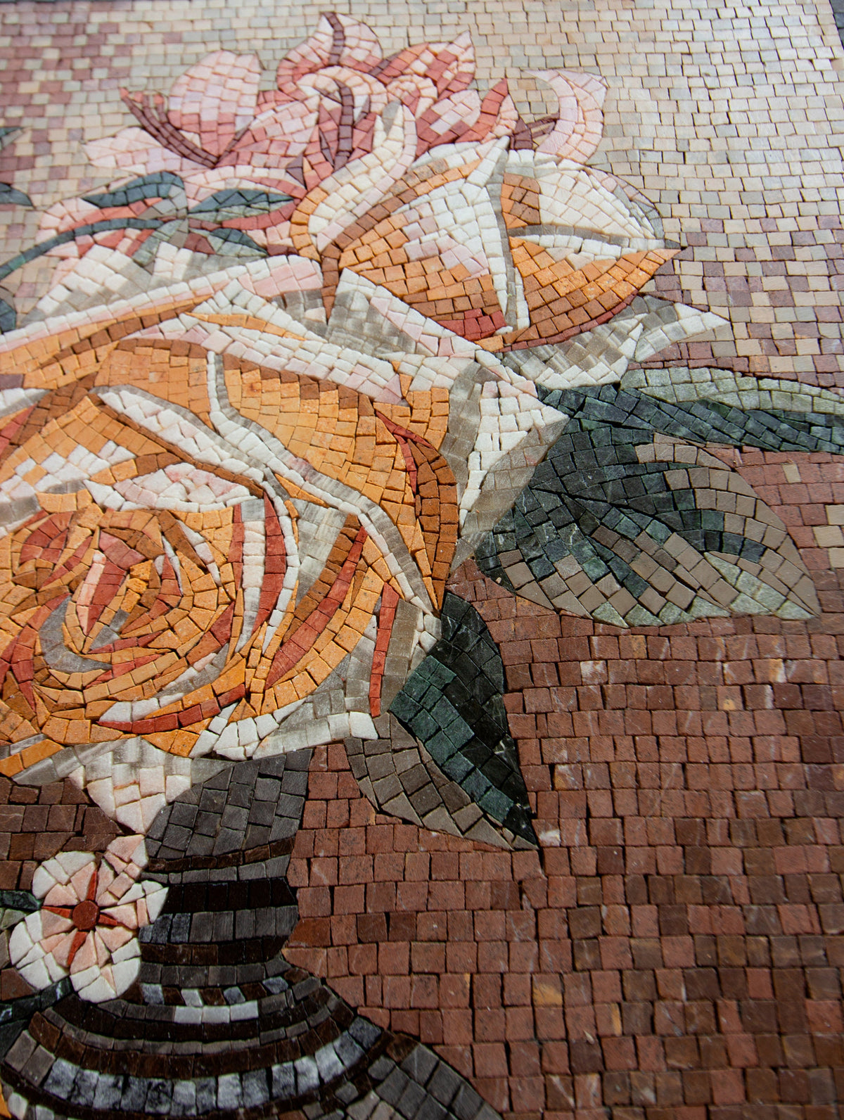 Handmade Marble Mosaic Mural: Bouquet Flower Vase Wall Art