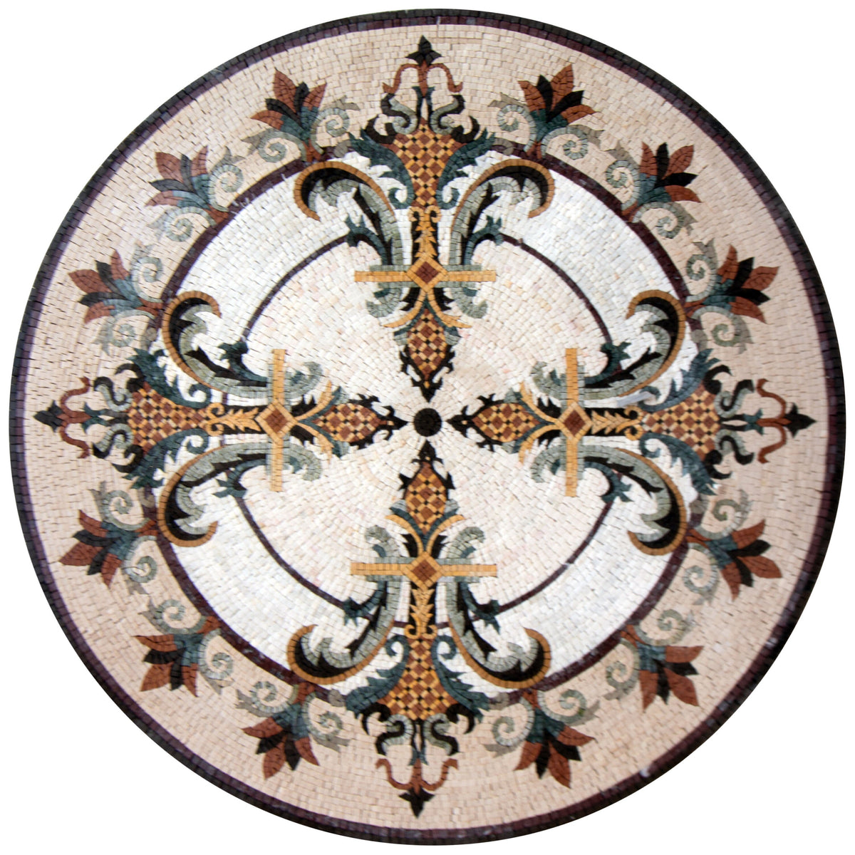 Floral Elegance - Handcrafted Round Mosaic Medallion Art Tile - Customization available