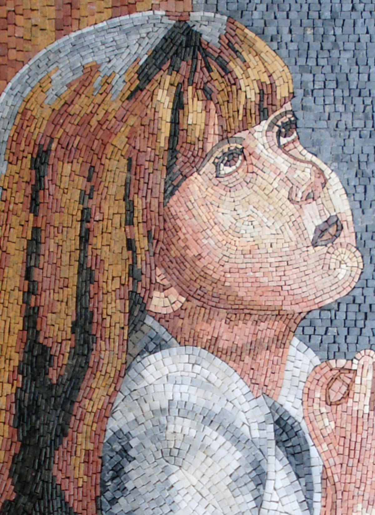 Handmade Girl Portrait Marble Mosaic Tile Mural