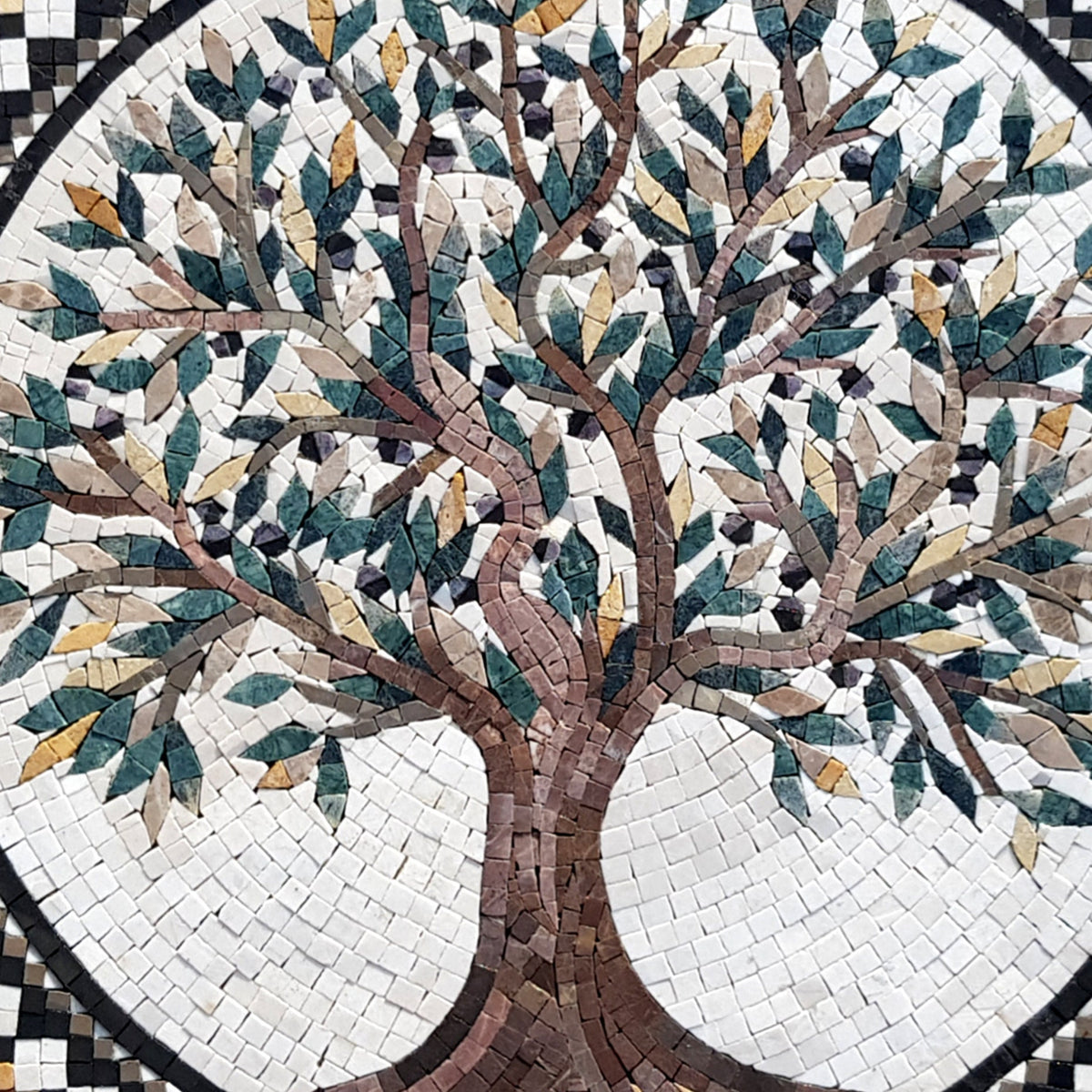 Olive Tree Backsplash Marble Mosaic Medallion Tiles. Customization. Handcrafted Roman Mosaics