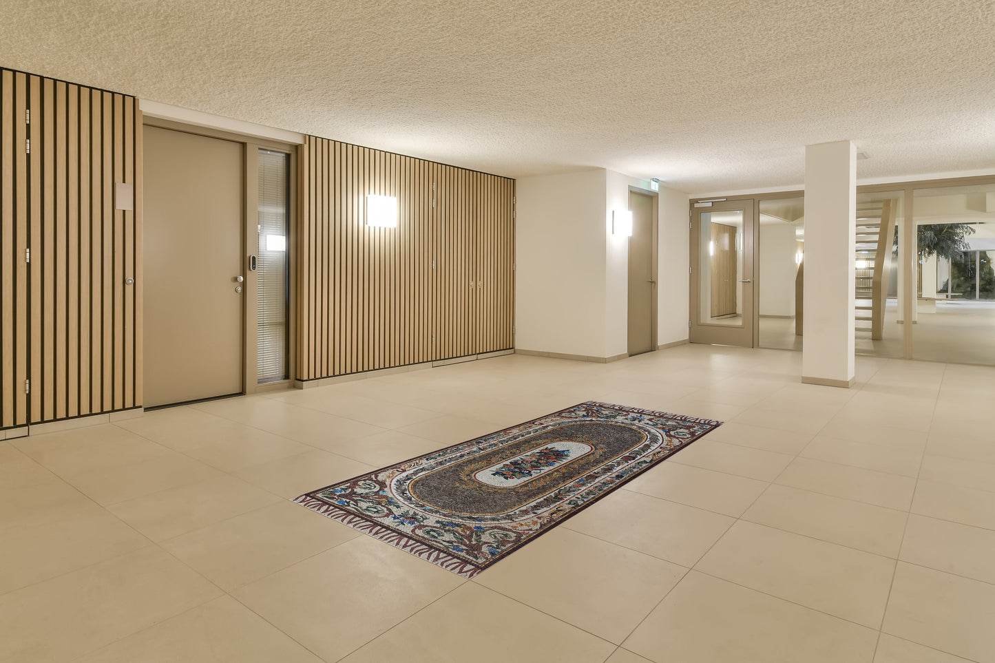 Handmade Marble Stone Mosaic Rug: Floral Art, Large Luxury Rug (108” x 36")
