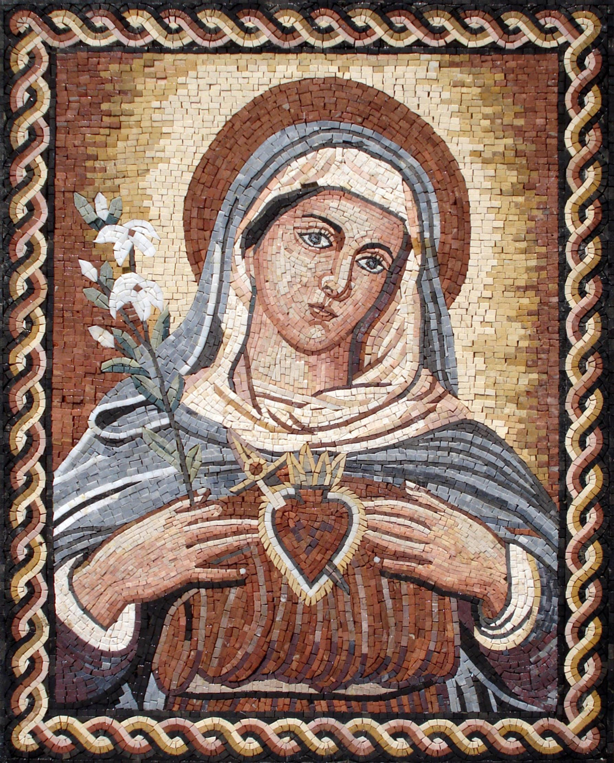 28"x40" Renaissance-Inspired Portrait of Mary Mosaic , Religious Christian Decor, Customization available