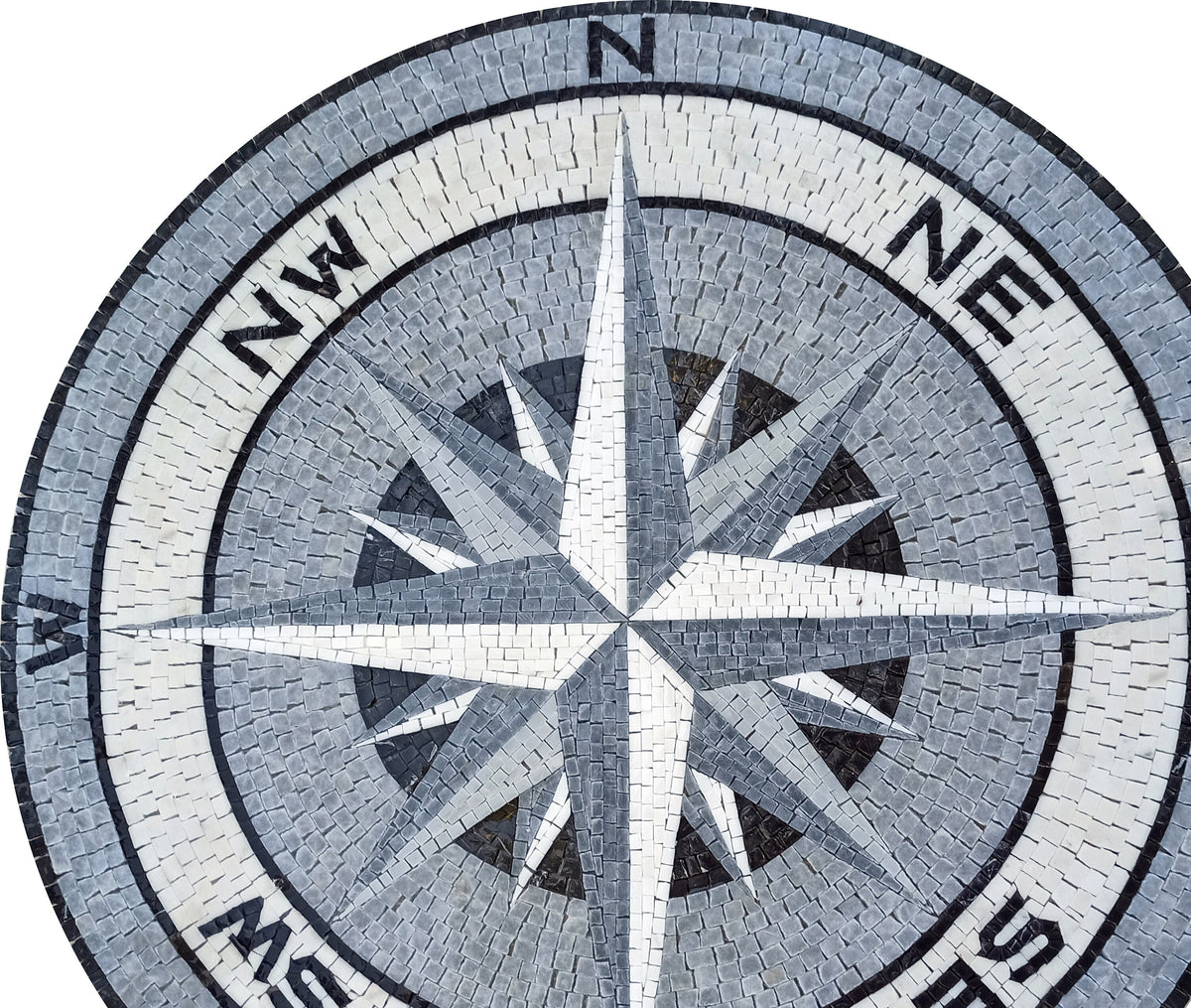 Handmade Marble Mosaic Tile: Nautical Compass Medallion (32" Diameter)