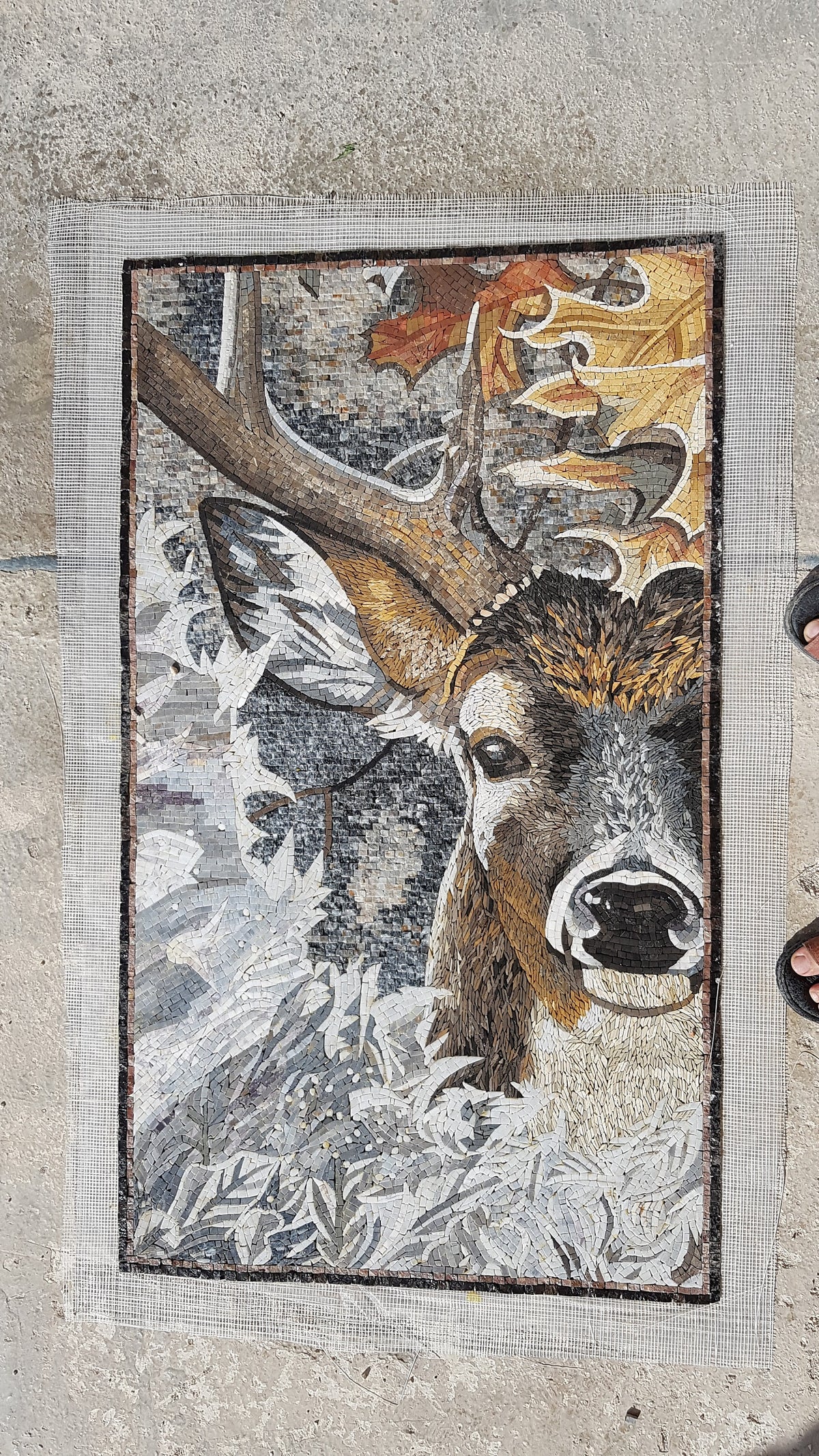 Handmade Deer Mosaic Tile Art: Stone Animal Wall Decor