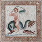 Handmade Eros Mosaic Mural: Greek God on Dolphin, Roman Art Tile (32x32)