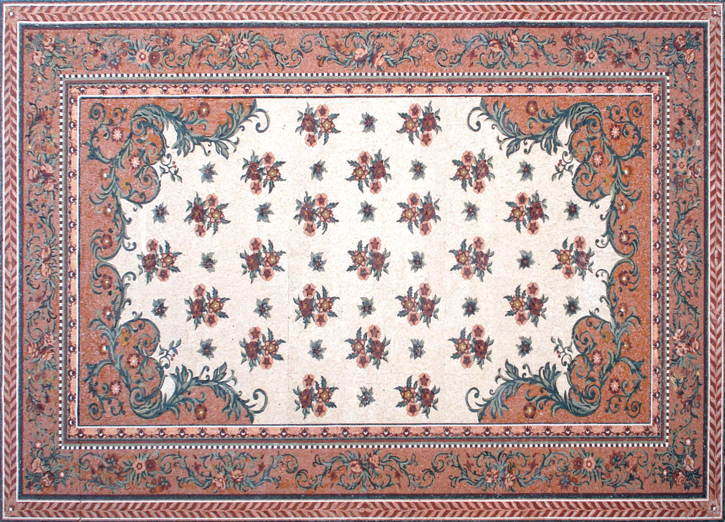 Handmade Marble Mosaic Rug: Floral Stone Art, 120x80