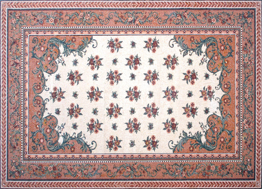 Handmade Marble Mosaic Rug: Floral Stone Art, 120x80