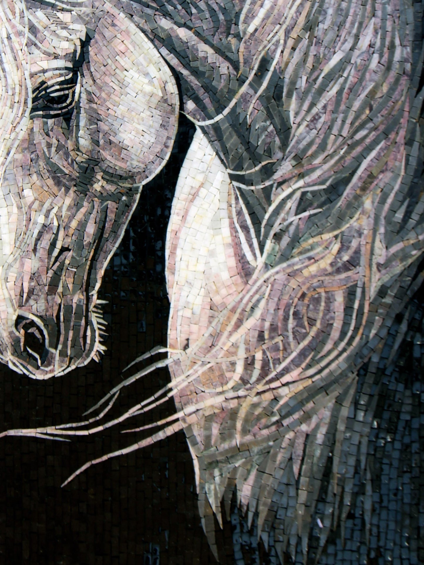 Handmade Horse Portrait Mosaic Mural: Marble Wall Art Decor