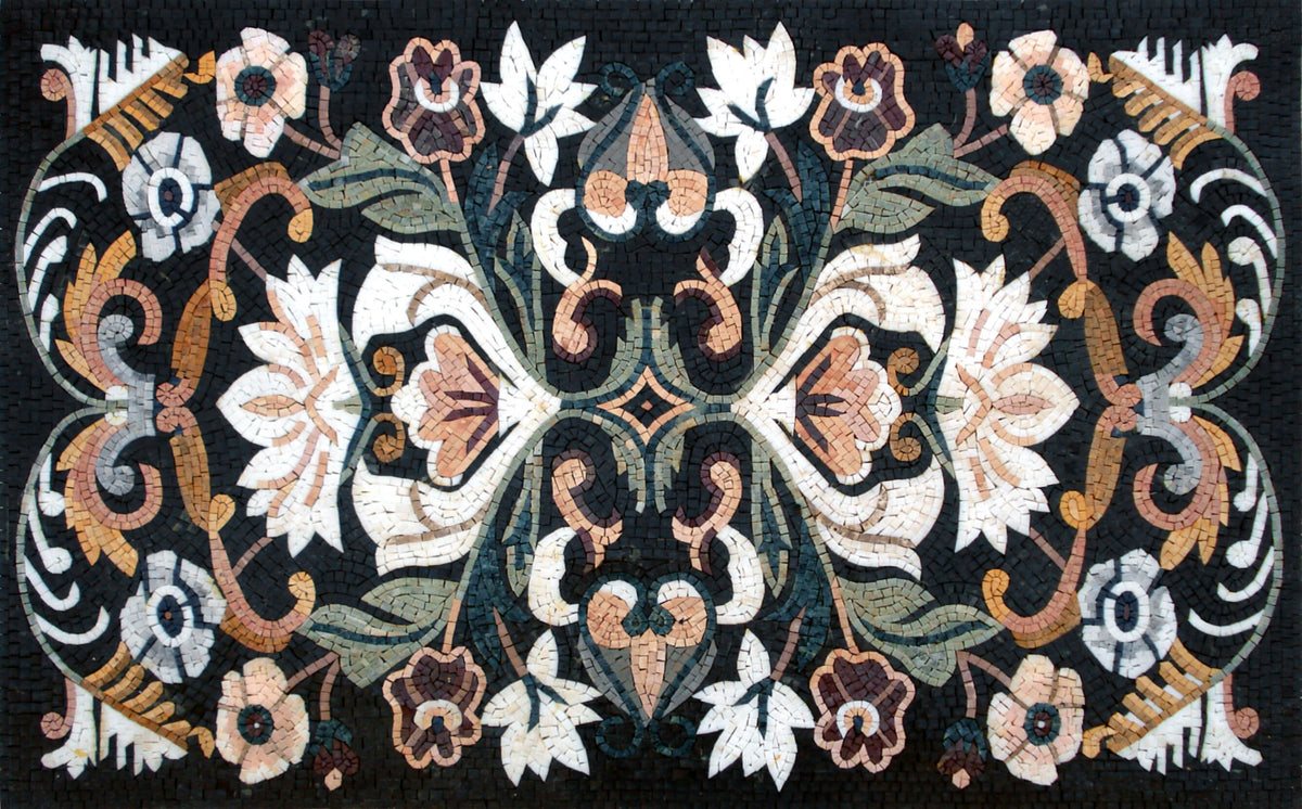 Square Marble Stone Rug: Handmade Floral Mosaic, 64"x40"