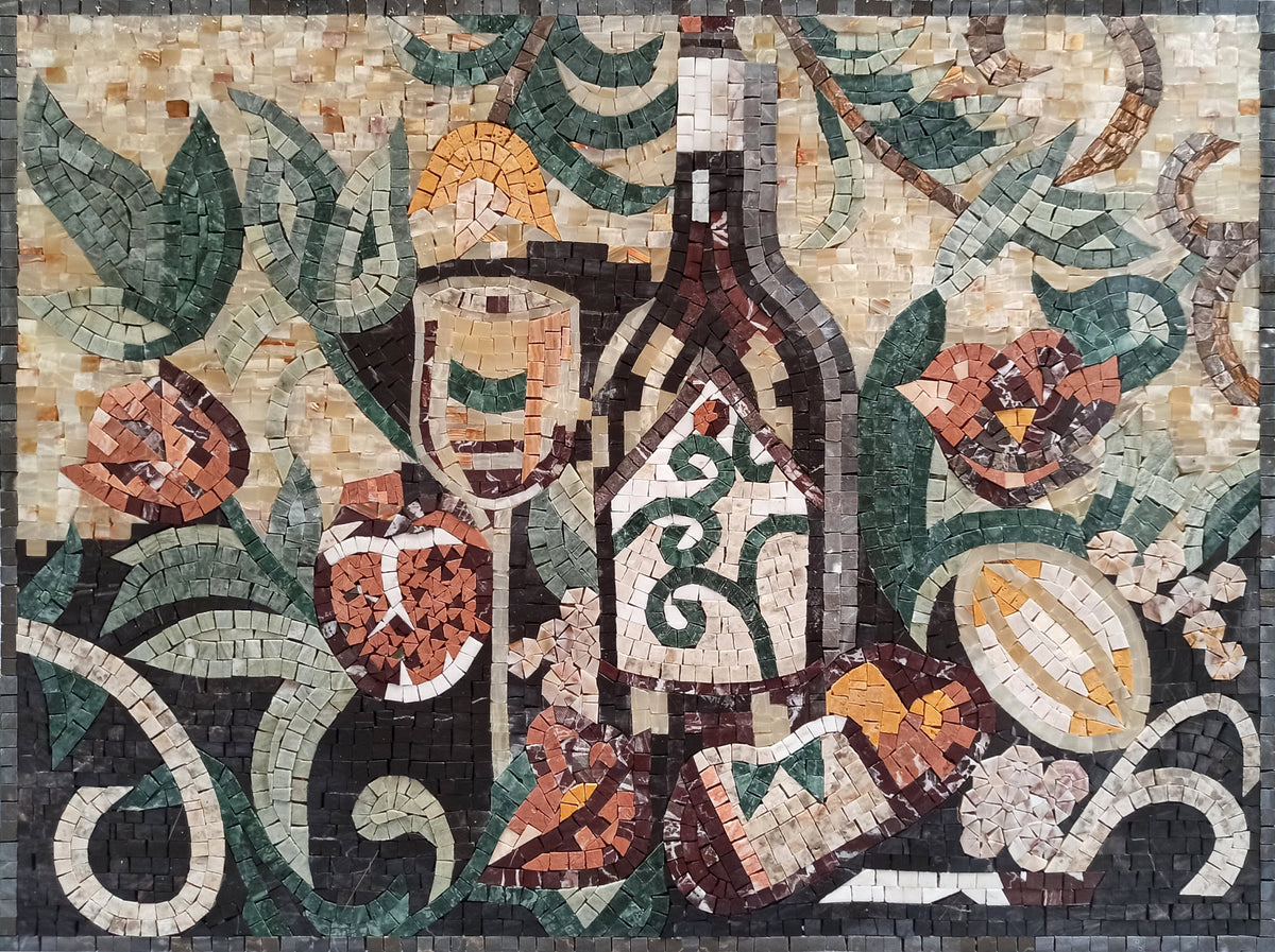 MOSAIC KITCHEN BACKSPLASH -Tuscan Still-Life Scene with Lemons Mosaic Wall Art