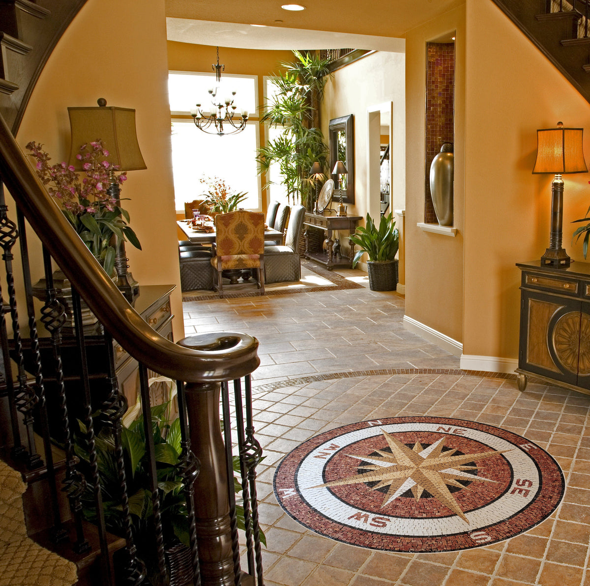 Nautical Elegance: Handmade Compass Rose Backsplash Marble Mosaic Medallion Art Tiles - Customization available